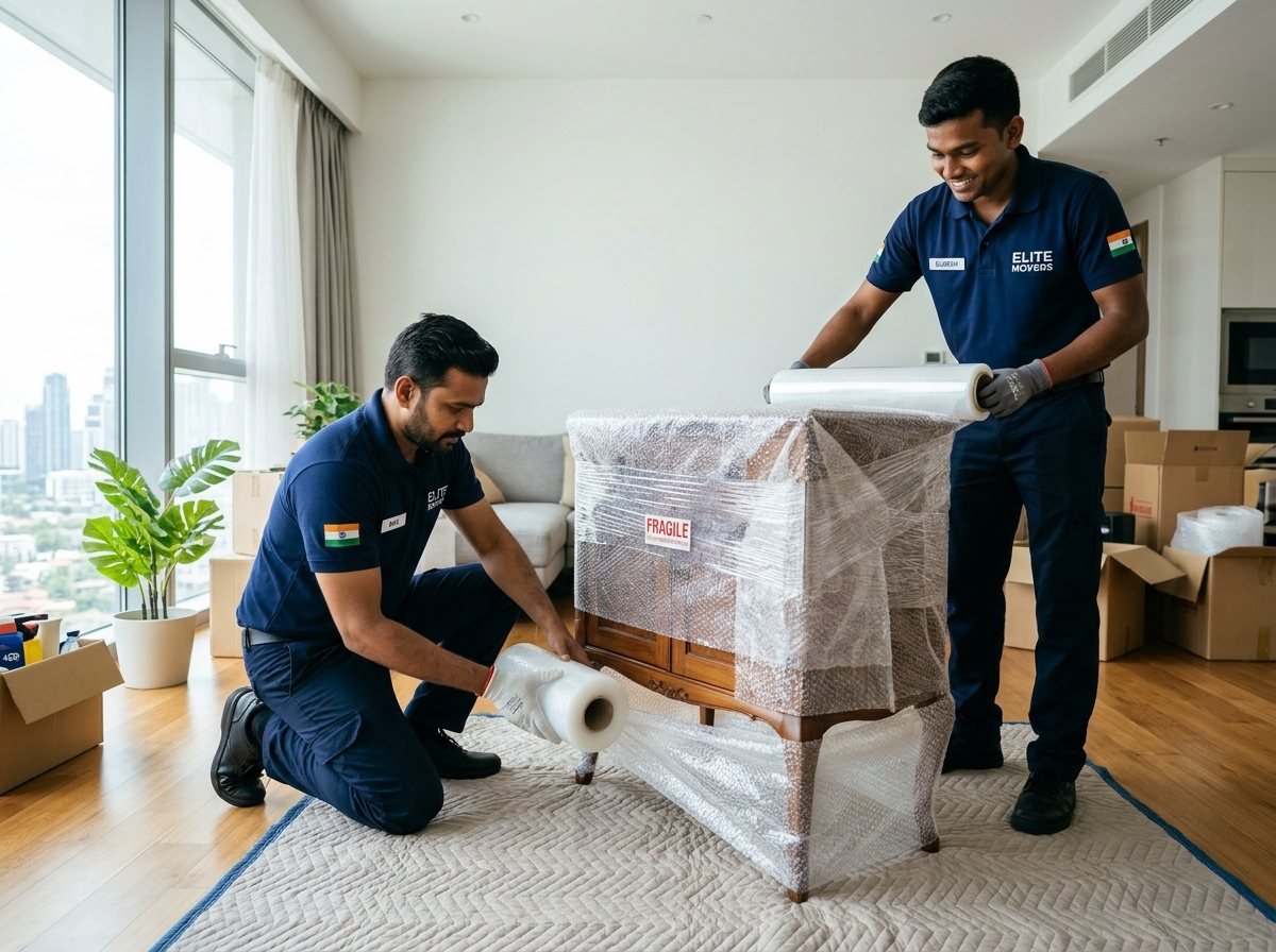 The Hariom Packers & Movers experienced team carefully packing household items
